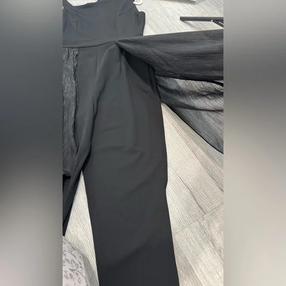 Alexa B Nites Black 1 Shoulder Jumpsuit Sz6 Beaded Strap Sheer Metallic Overlay - Picture 11 of 12